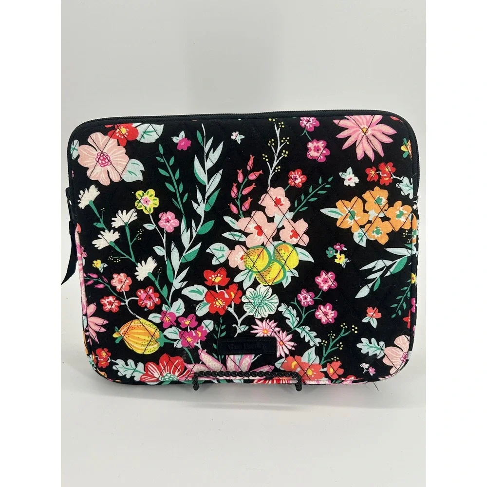 Vera Bradley Floral‎ Quilted iPad Tablet Sleeve Case Zip Padded Black Multicolor